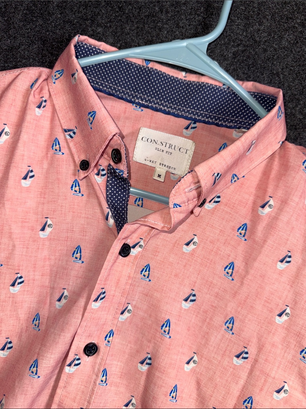 CONSTRUCT Men’s Pink Sailboat-Print Button-Down Shirt